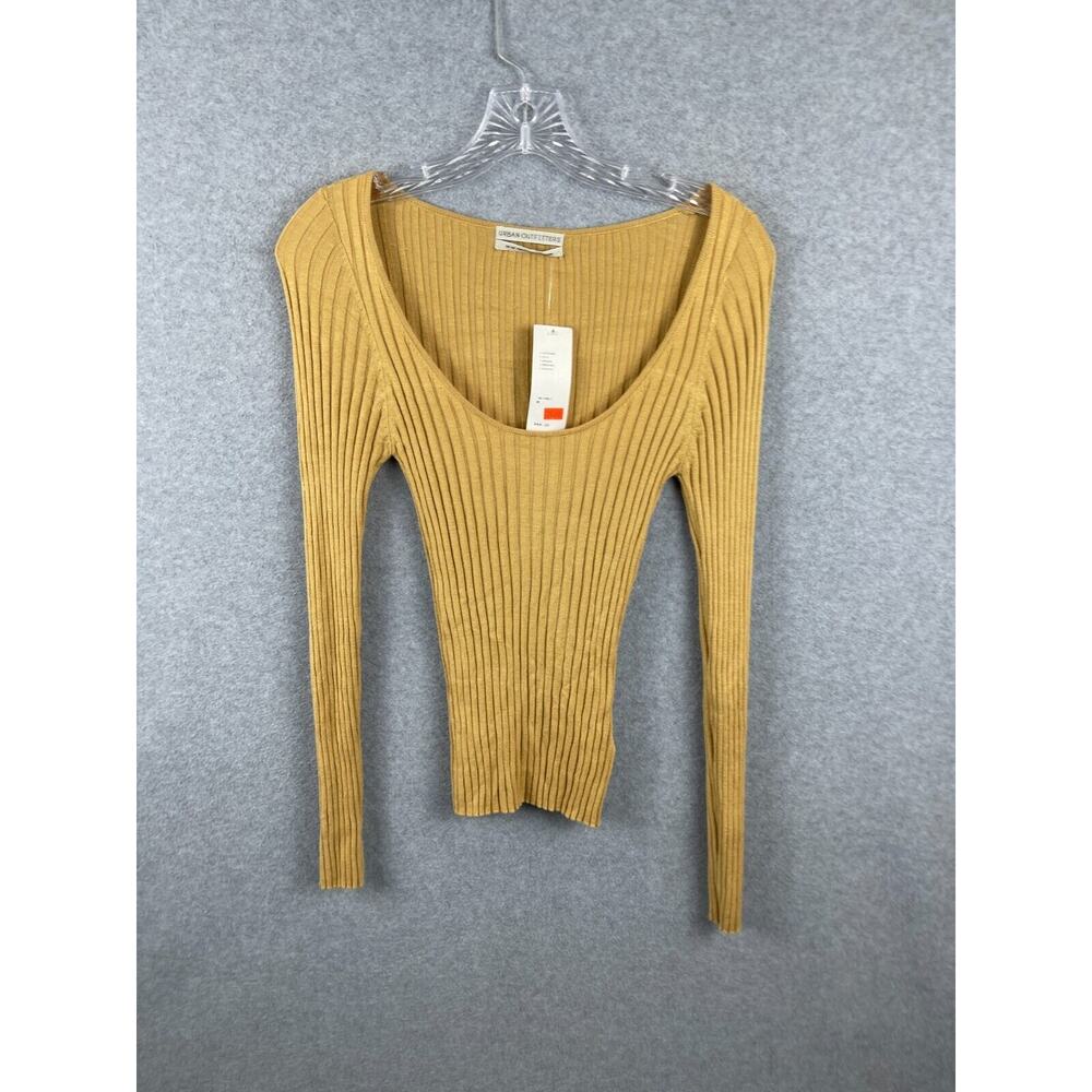 Urban Outfitters Top Womens M Sand Brown Long Sleeve Round Neck Stretch Ribbed